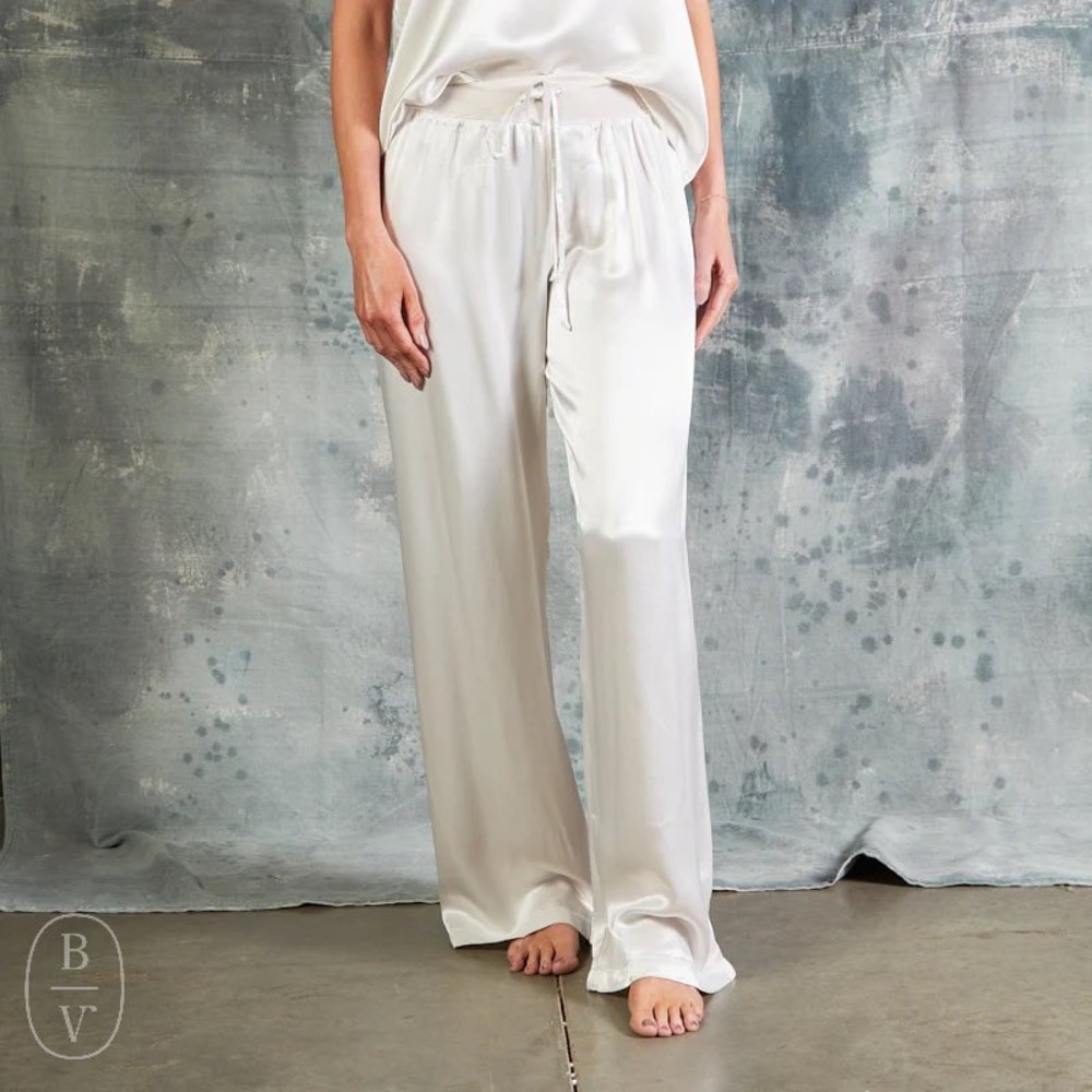 PJ Harlow Jolie Satin Pajama Pants Eggnog Cream Wide Leg Lounge Sleepwear Large